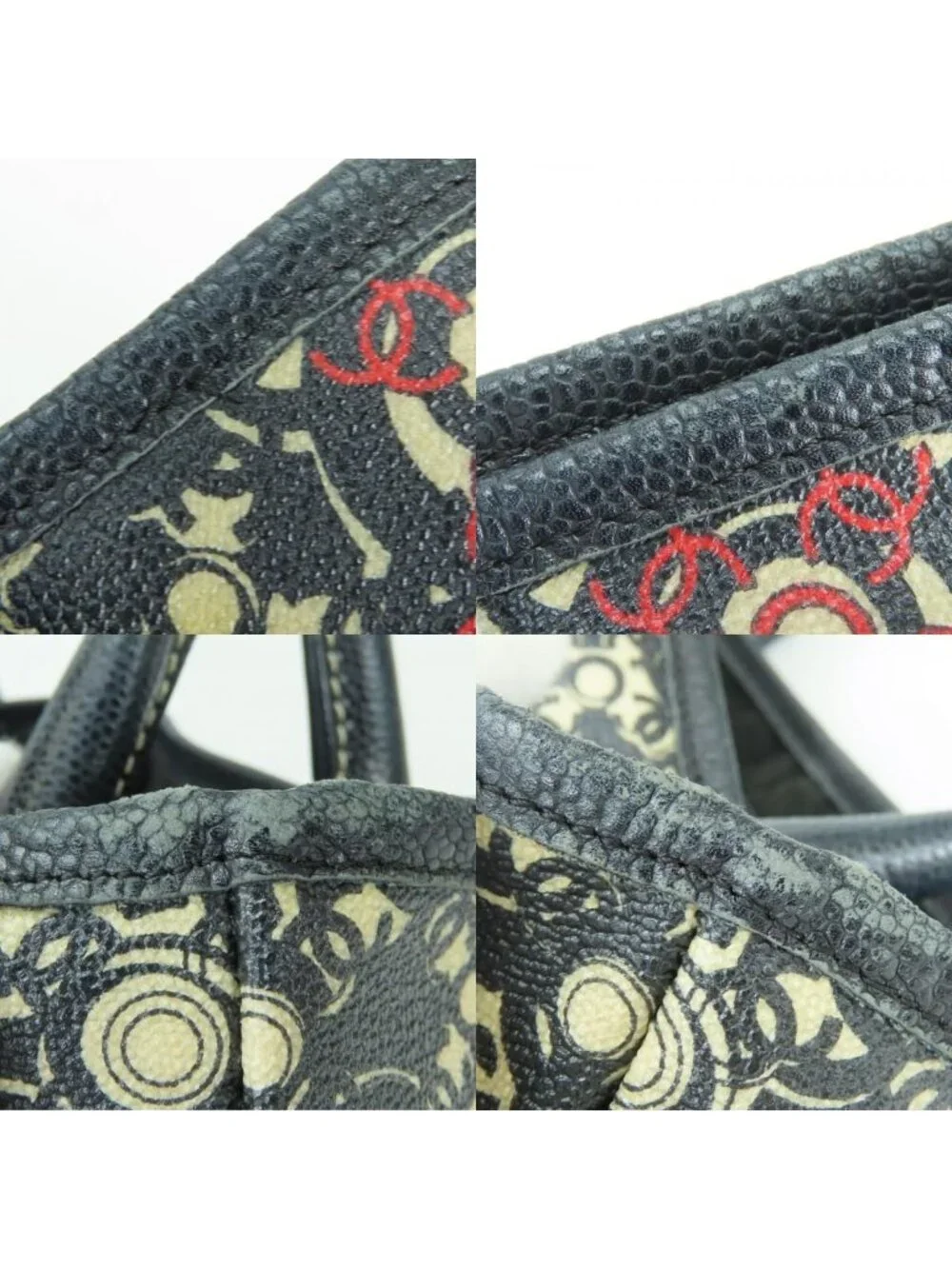 Chanel Tote Coco Travel CC Logo Leather Black White Red Pouch